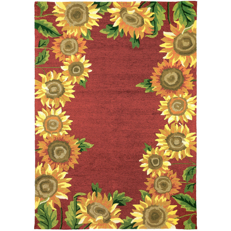 August Grove Valois Sunflower Field Red/Yellow Indoor/Outdoor Area Rug